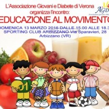 L'incontro "Educazione al movimento", organizzato dall'associazione Giovani e Diabete di Verona, si è tenuto ad Arbizzano (VR), 13 marzo 2016